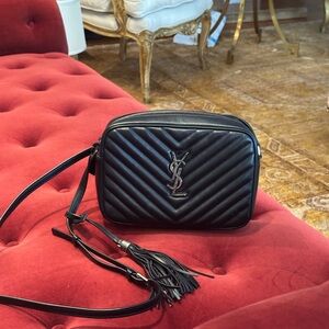 Yves Saint Laurent Black Chevron Quilted Crossbody Bag